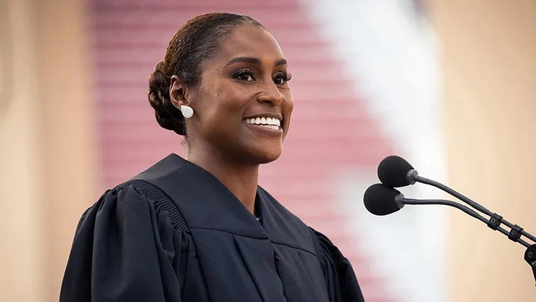 Issa Rae delivers the keynote address at the Commencement ceremony for the Senior Class of 2021