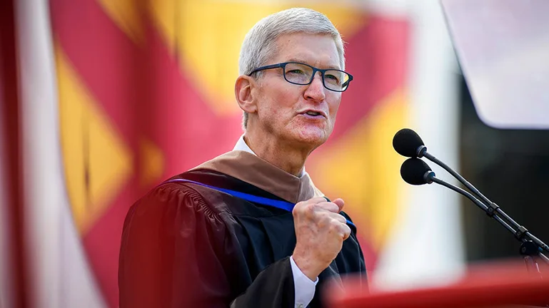 Apple CEO Tim Cook delivered the keynote address at Commencement.