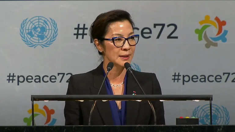 UNDP Goodwill Ambassador Michelle Yeoh addresses the UN General Assembly
