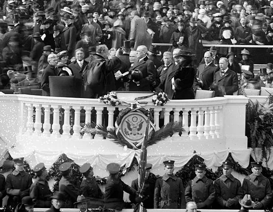 Woodrow Wilson is sworn in to his second term as President of the United States by Chief Justice Edward Douglass White.