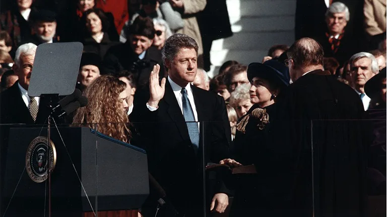 Bill Clinton takes the oath of office as the 42nd president of the US